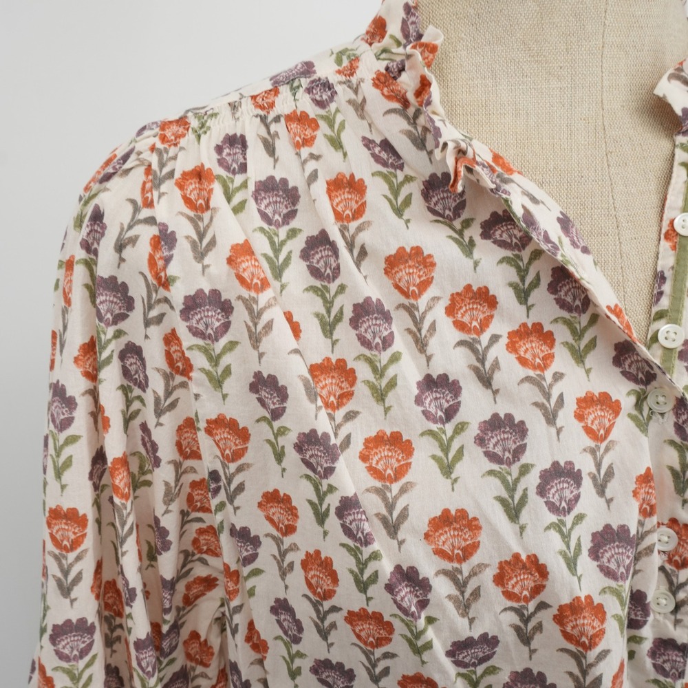 Sundance Ashton Floral Drape Top M Cream Orange Boho Ruffle Neck Cotton Top - Picture 7 of 10